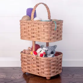 2-Tier Basket Storage | Large Amish Wicker Decorative Organizer