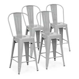 24in Set of 4 High Backrest Industrial Metal Counter Height Stools - Silver