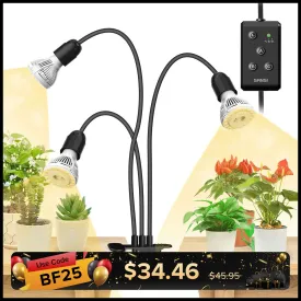 30W Adjustable 3-Head Clip-on LED Grow Light with Timer/No Timer