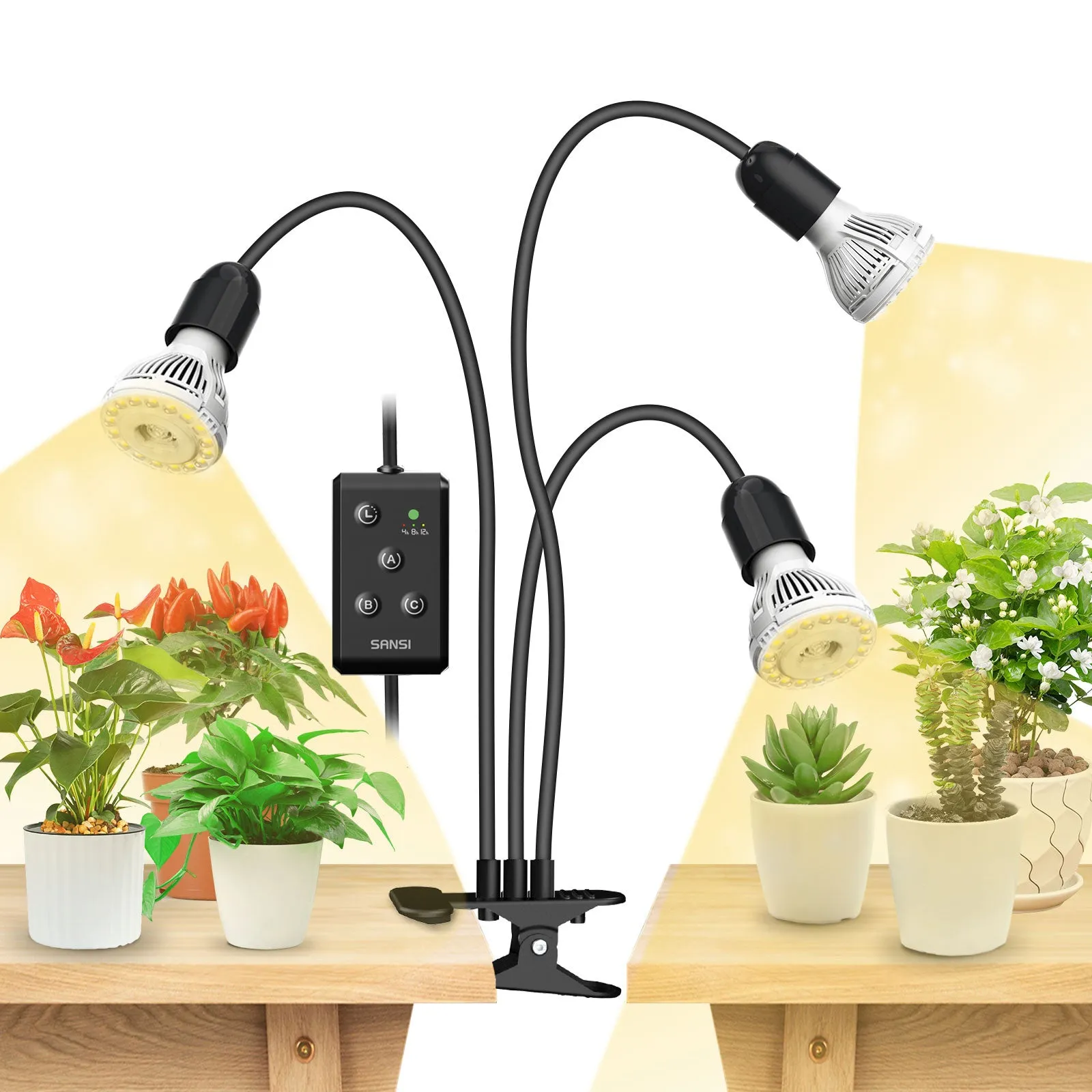 30W Adjustable 3-Head Clip-on LED Grow Light with Timer/No Timer