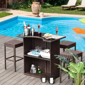 5pc Patio Rattan Bar Set with Barstool and Table