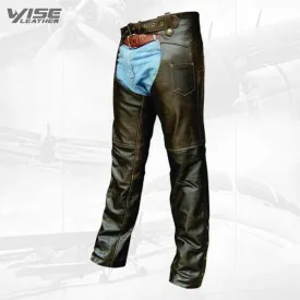 Brown Retro Premium Buffalo Leather Motorcycle Biker Chaps