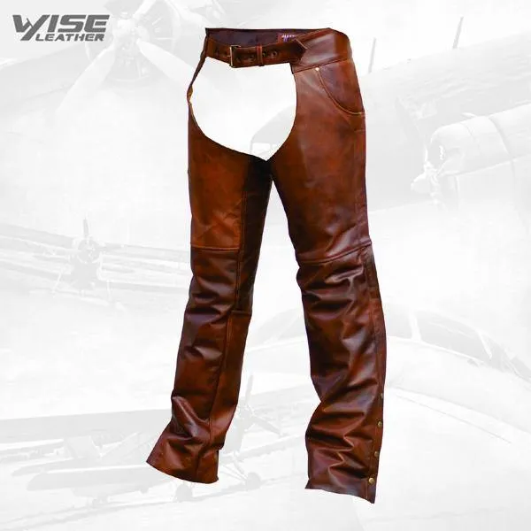 Cafe Brown Buffalo Leather Motorcycle Chaps