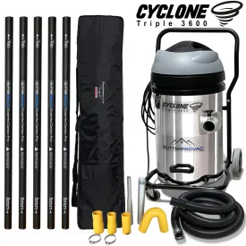 Cyclone Triple 3600 Gutter Vacuum (20gal) with 20 foot Tapered Carbon Gutter Poles and Bag