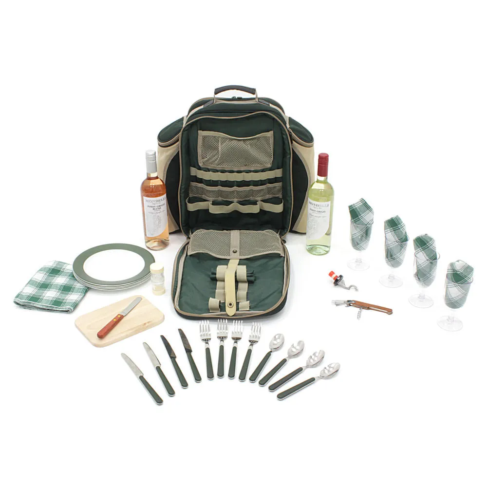 Deluxe Picnic Backpack Hamper for Four People