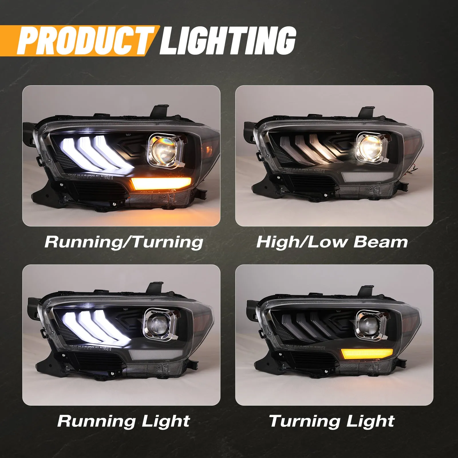 DRL Headlights For 2016-2019 Toyota Tacoma/2020-2023 Tacoma SR SR5 TRD Sport