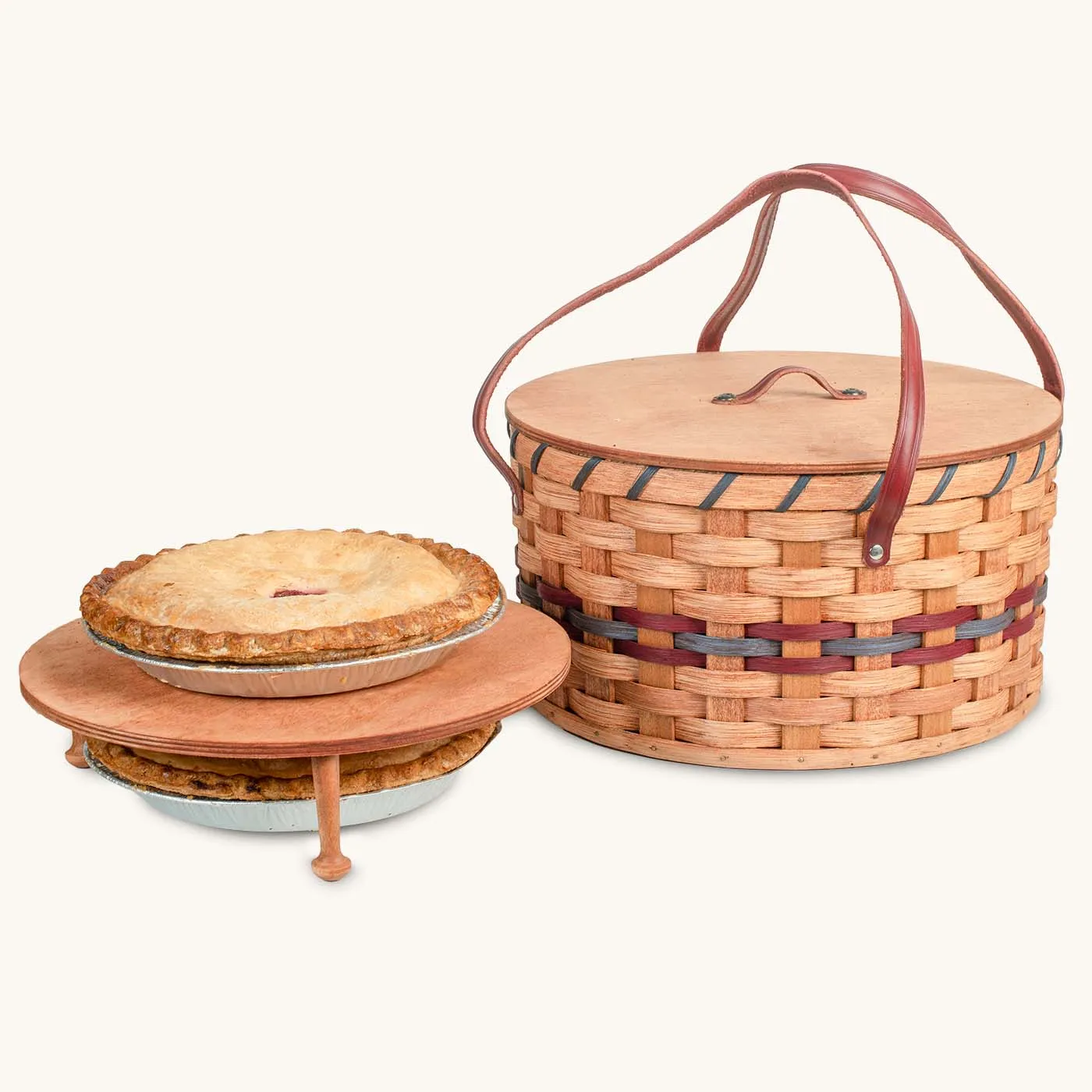 Dual Pie Carrier | Amish Woven Wooden 2-Pie Basket w/Tray