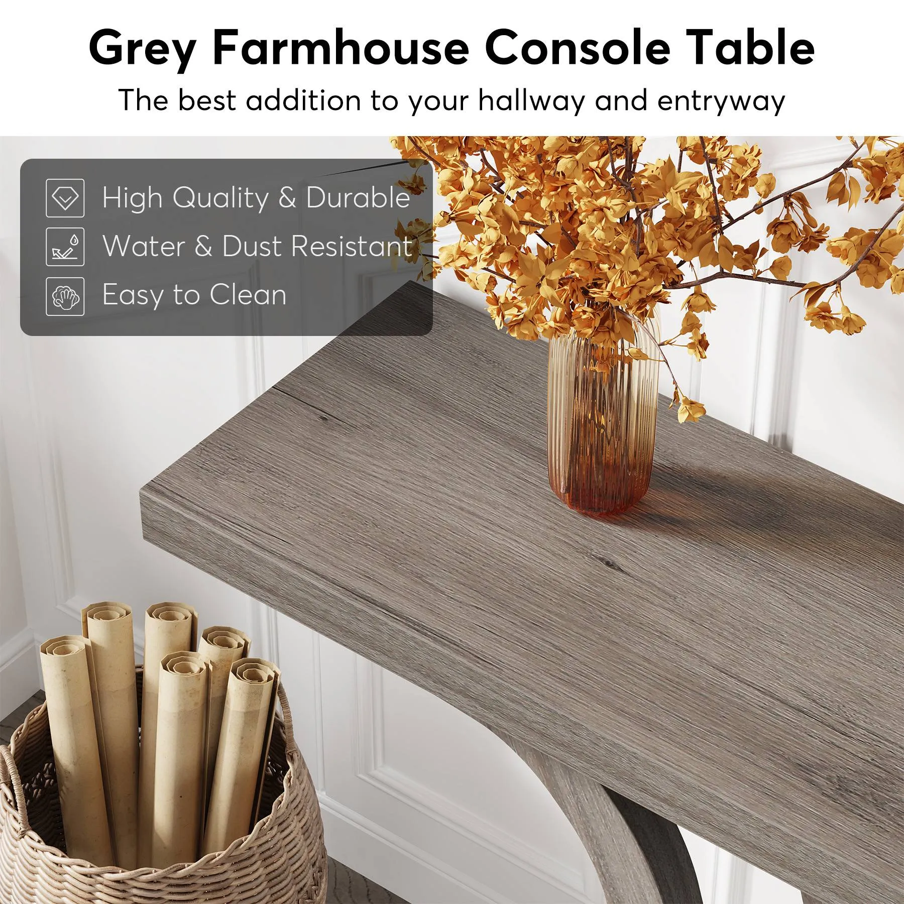 Farmhouse Console Table, 55 Inch Wood Sofa Table Hallway Table