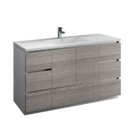 Fresca FCB9360HA-S-I Lazzaro 60" Ash Gray Free Standing Modern Bathroom Cabinet with Integrated Single Sink