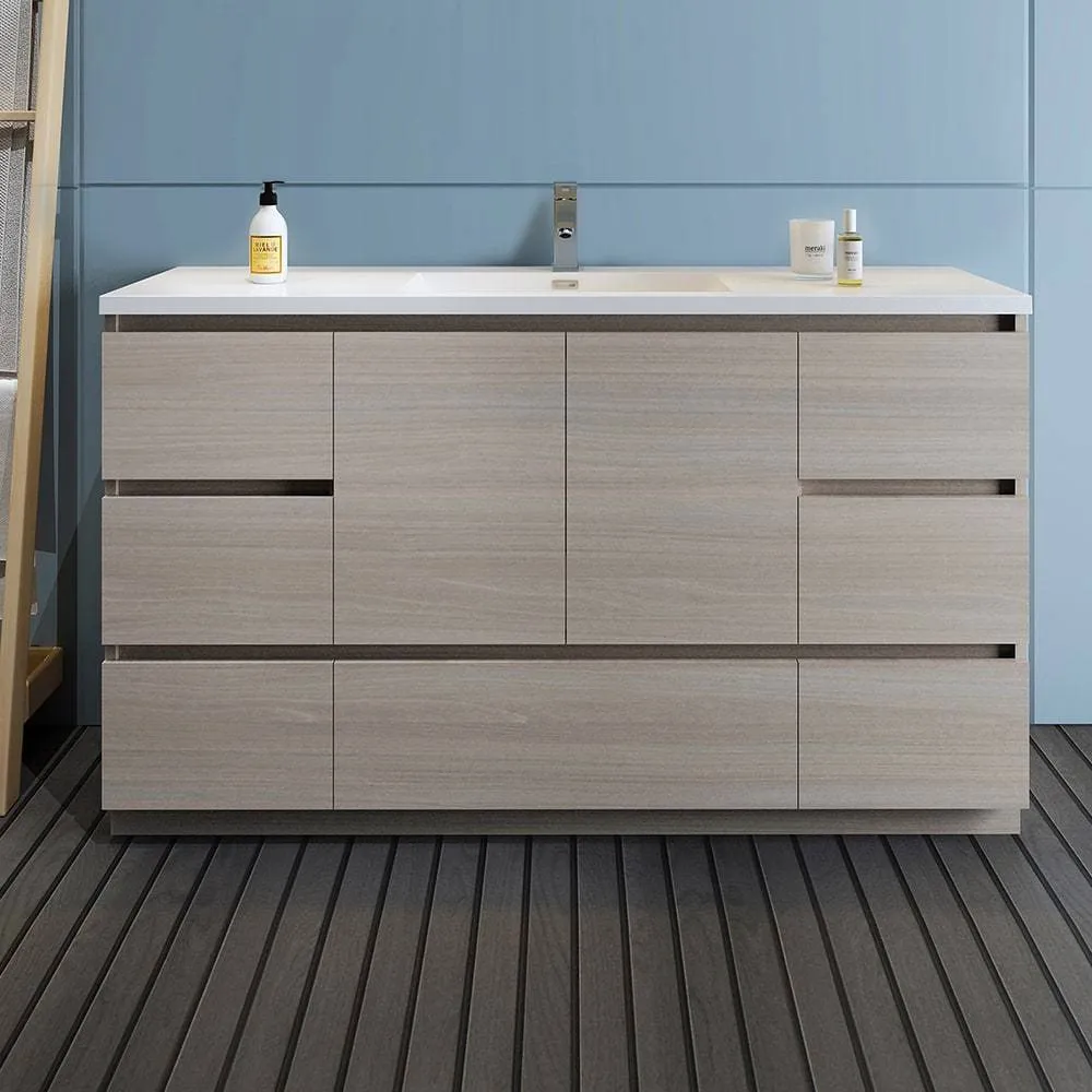 Fresca FCB9360MGO-S-I Lazzaro 60" Gray Wood Free Standing Modern Bathroom Cabinet with Integrated Single Sink