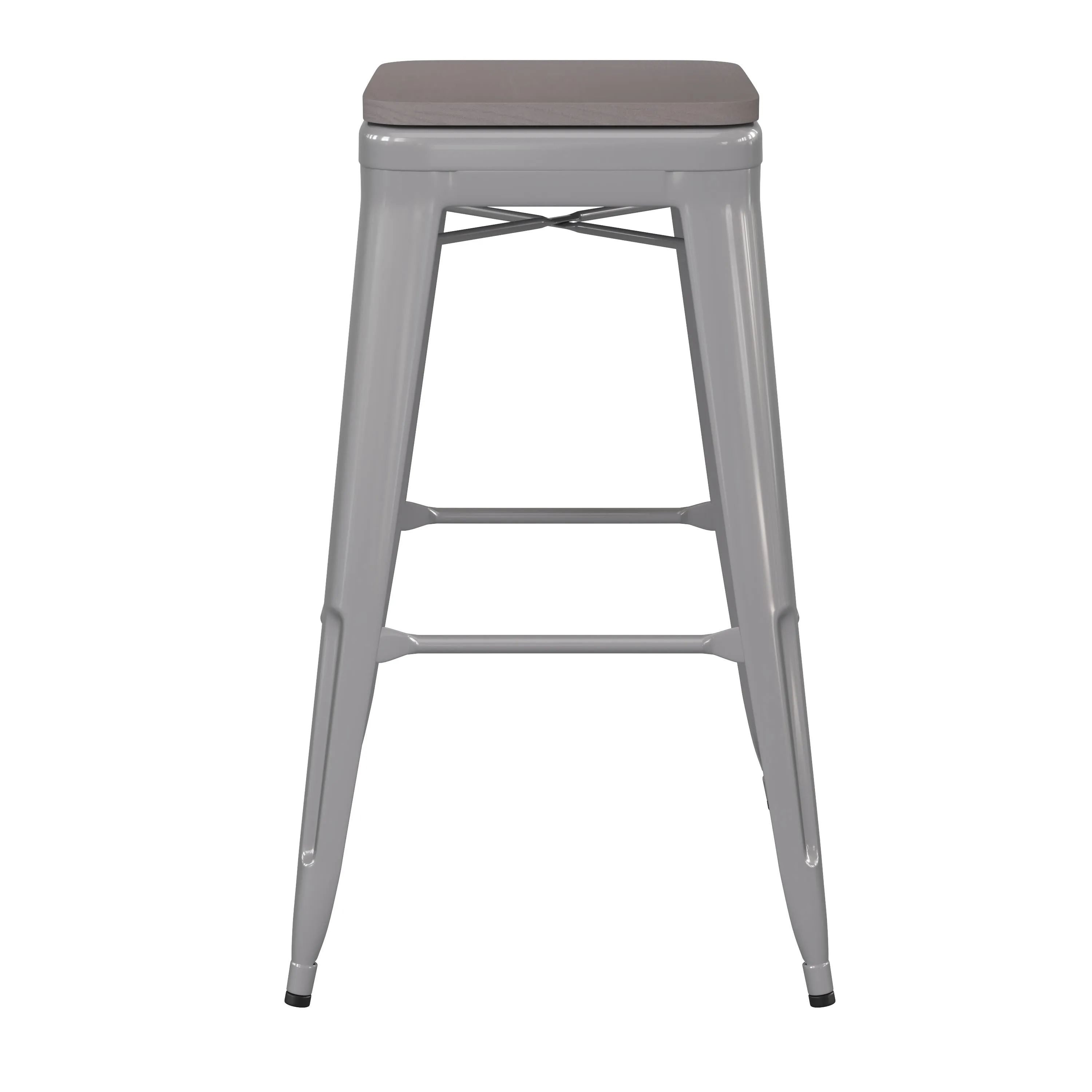 Kai Commercial Grade 30" High Backless Metal Indoor-Outdoor Bar Height Stool with Poly Resin Wood Seat