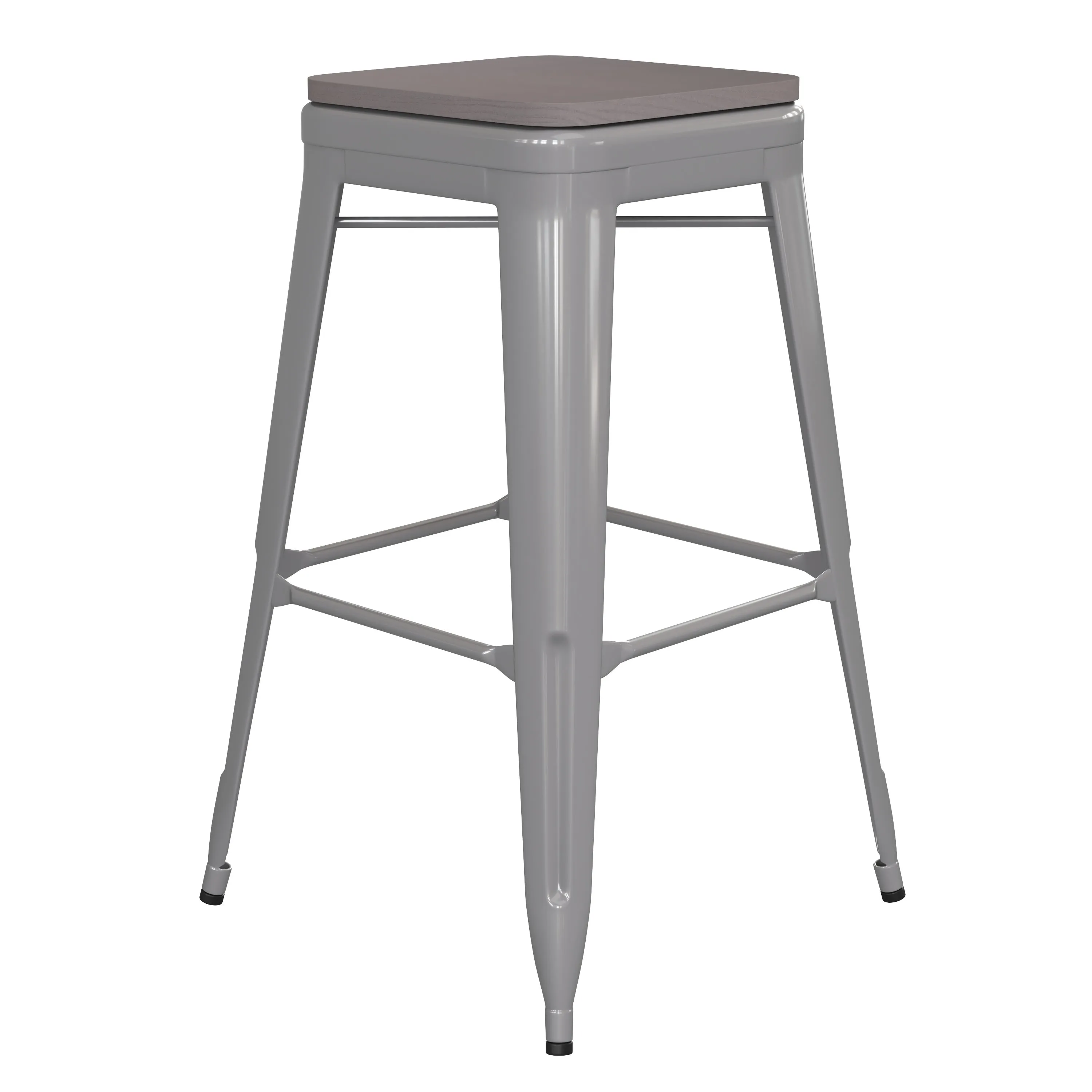 Kai Commercial Grade 30" High Backless Metal Indoor-Outdoor Bar Height Stool with Poly Resin Wood Seat