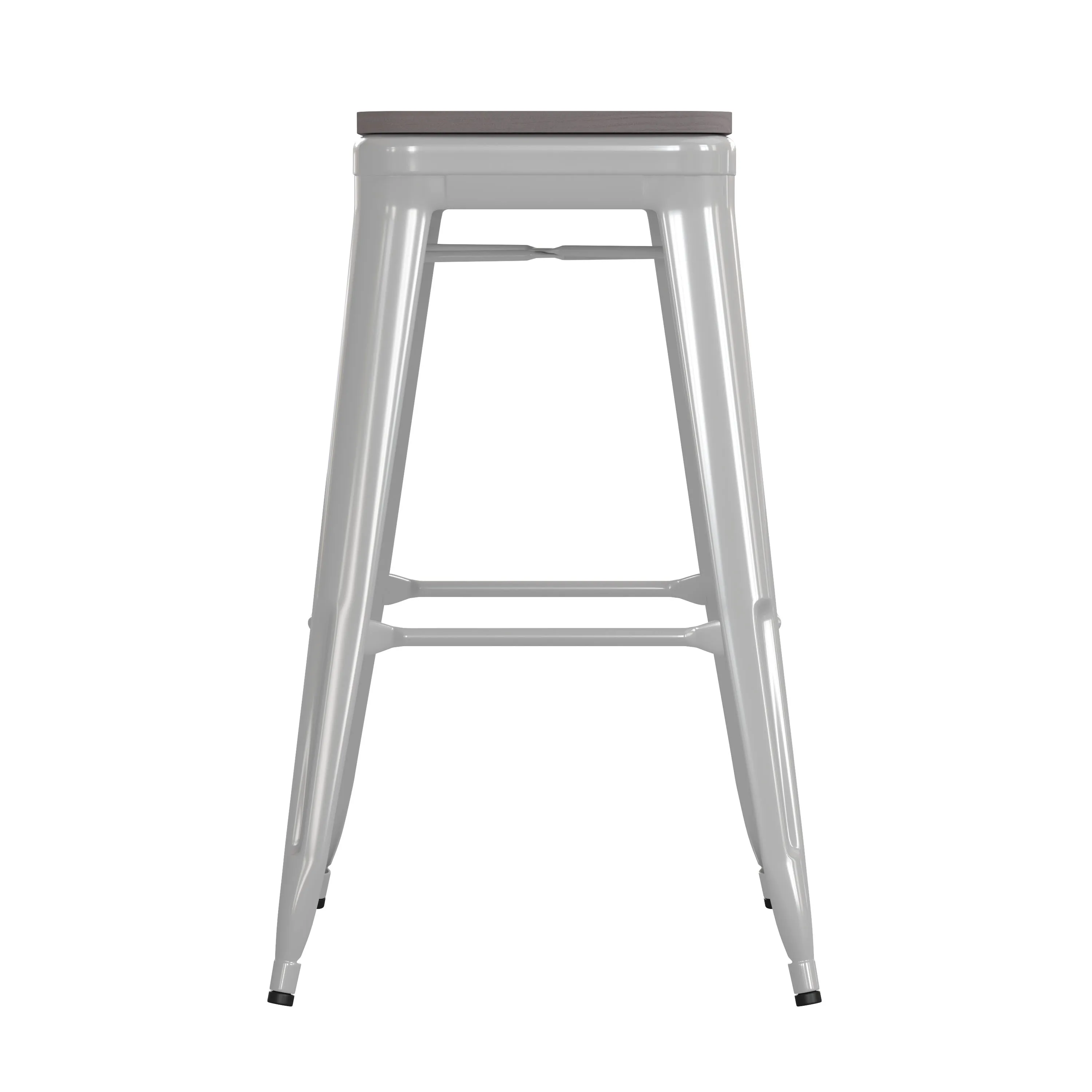 Kai Commercial Grade 30" High Backless Metal Indoor-Outdoor Bar Height Stool with Poly Resin Wood Seat