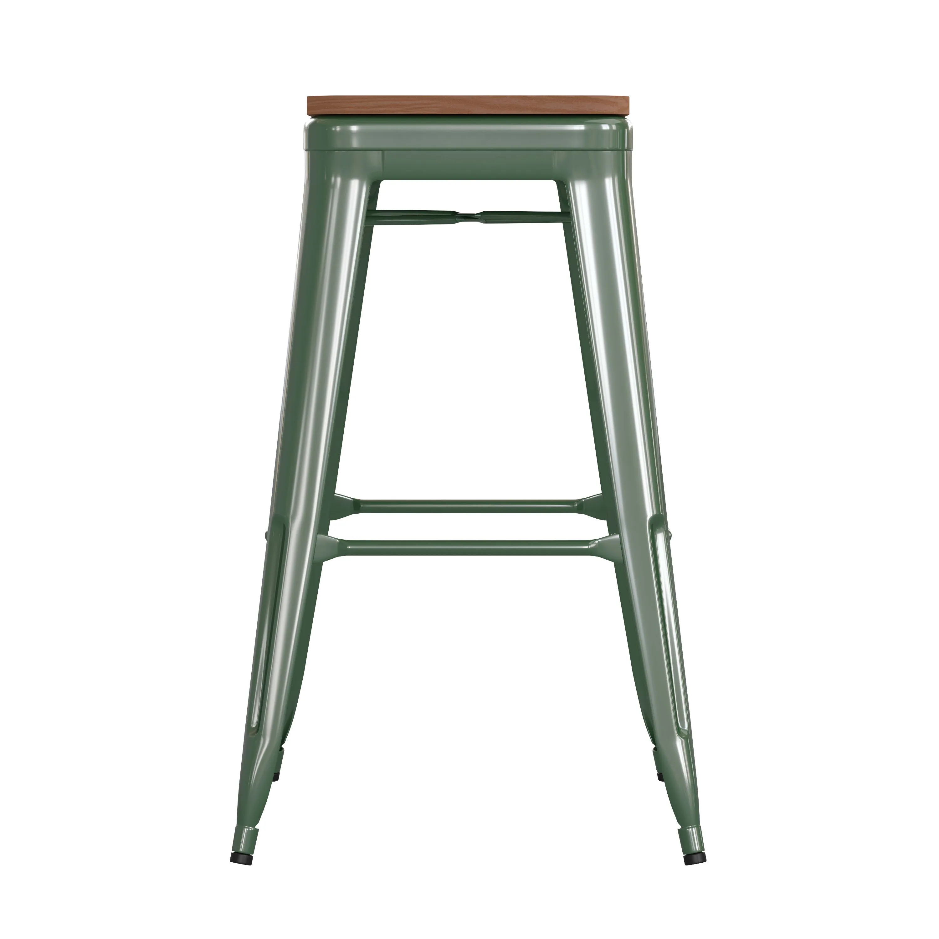 Kai Commercial Grade 30" High Backless Metal Indoor-Outdoor Bar Height Stool with Poly Resin Wood Seat