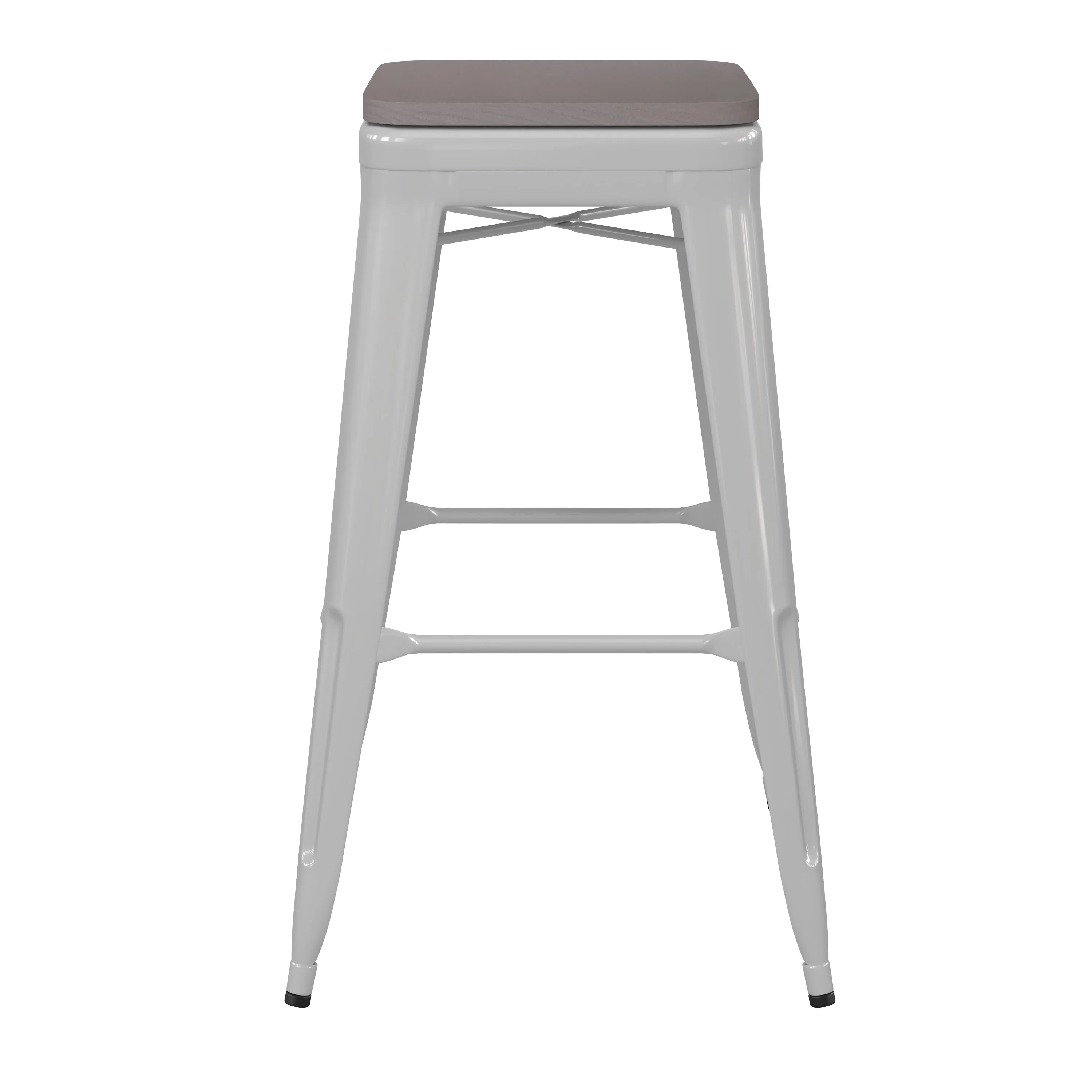 Kai Commercial Grade 30" High Backless Metal Indoor-Outdoor Bar Height Stool with Poly Resin Wood Seat