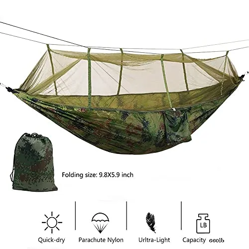 KEPEAK Camping Hammock with Net Netting, Single & Double Tree Hammock Net, Lightweight Nylon Portable Hammock for Backpacking, Camping, Travel, Beach, Yard