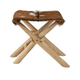 (LS) Safari Folding Natural Goat Hide Stool by Jeffan