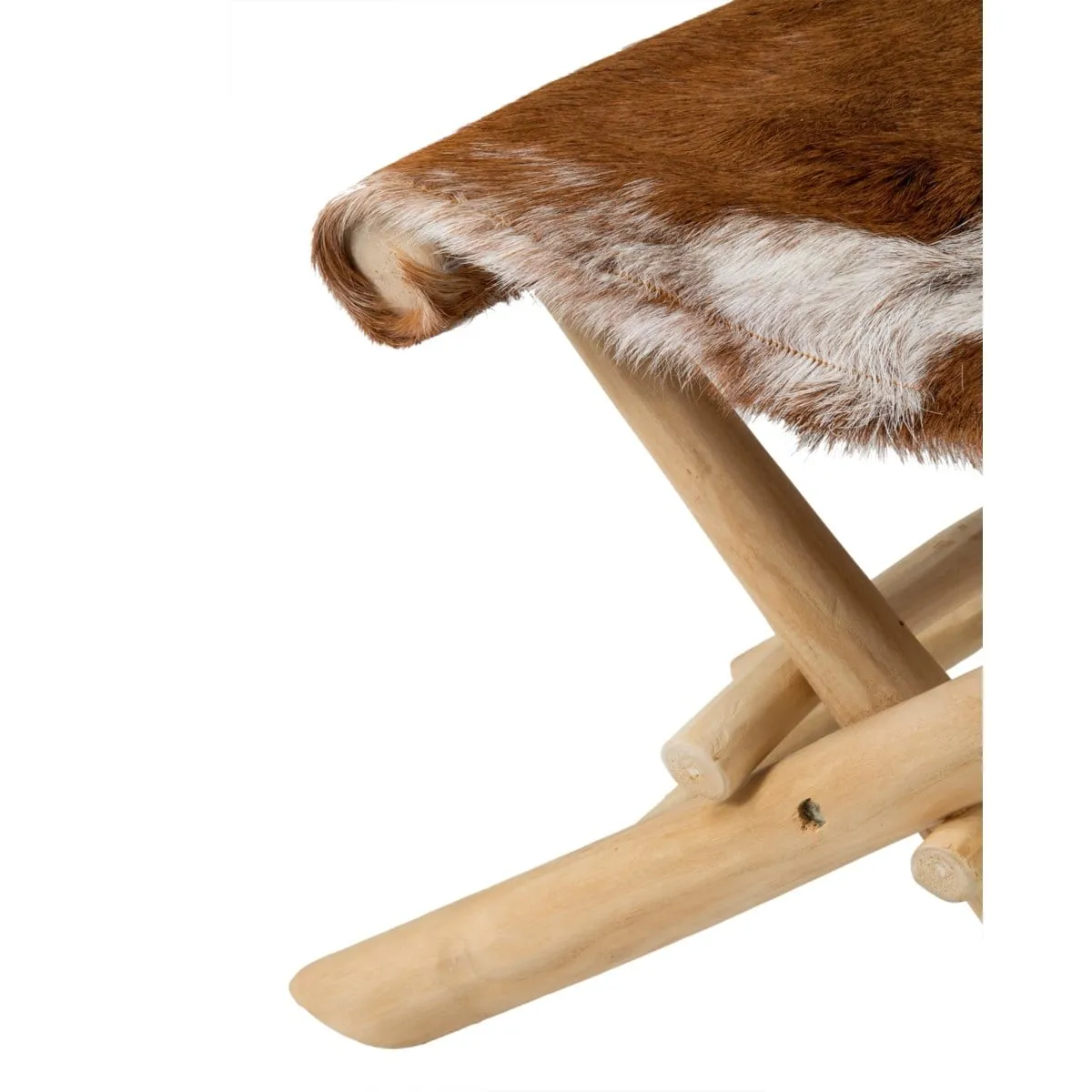 (LS) Safari Folding Natural Goat Hide Stool by Jeffan