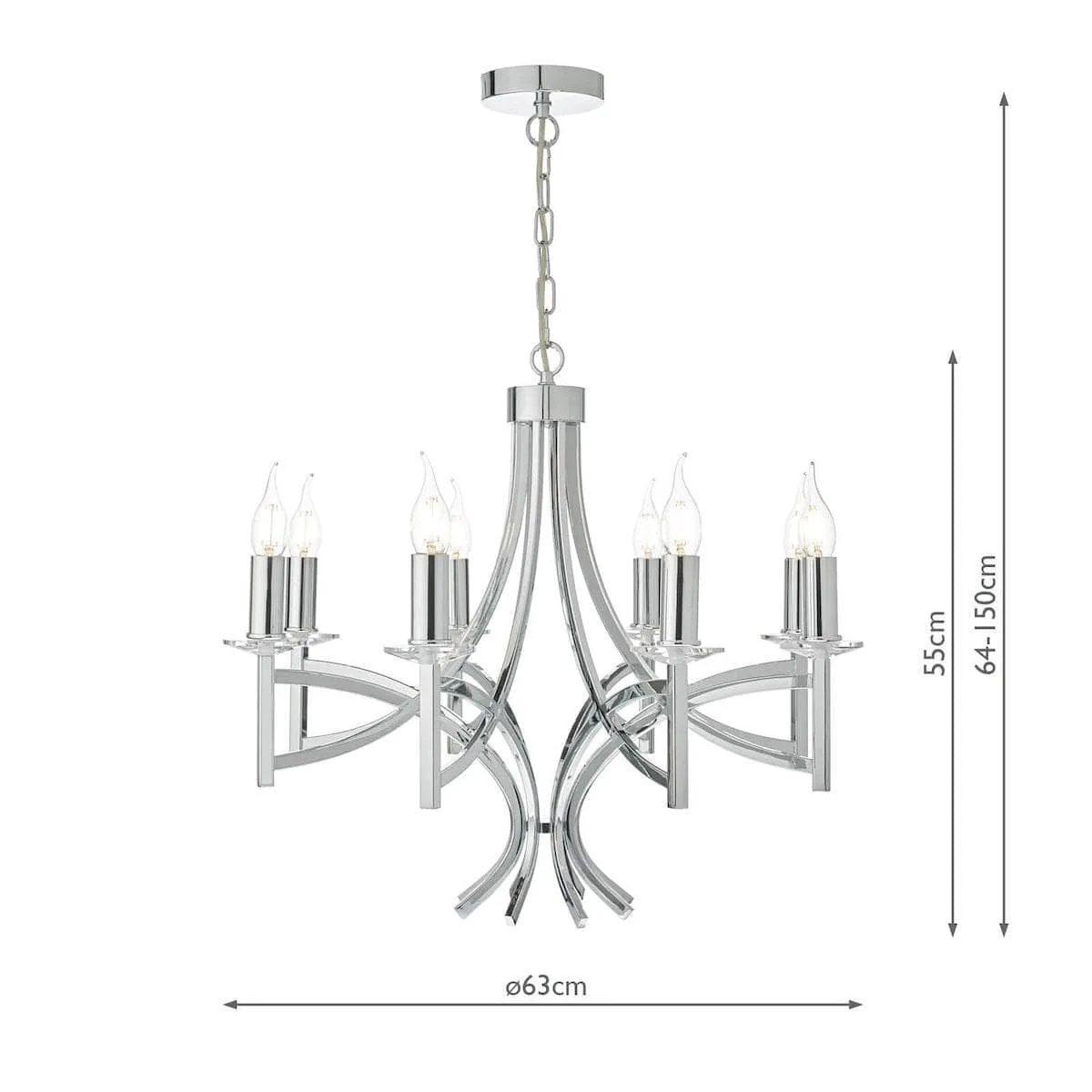 Madrid 8 Light Polished Chrome & Crystal Pendant Ceiling Light