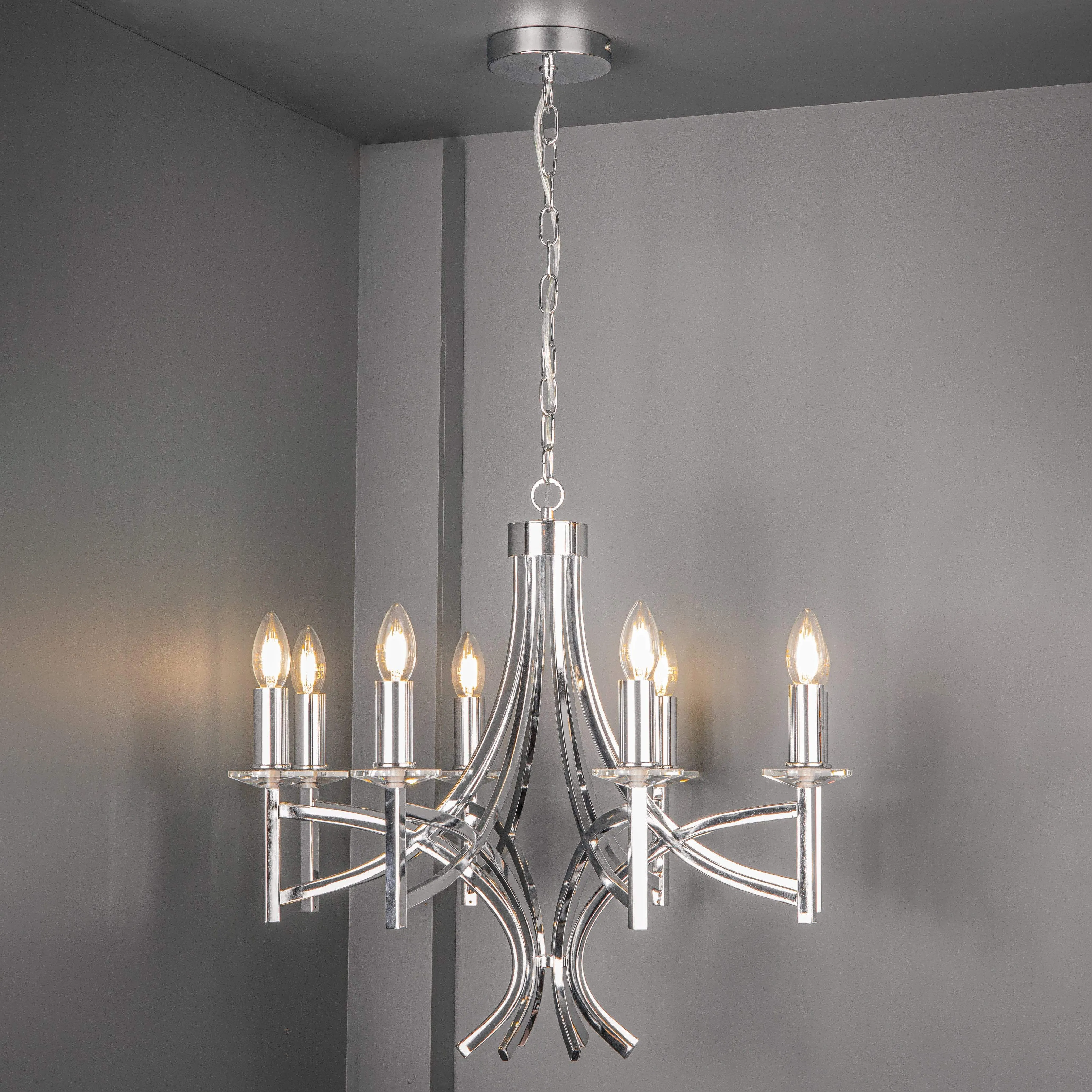 Madrid 8 Light Polished Chrome & Crystal Pendant Ceiling Light