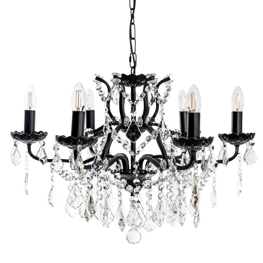 Matt Black 6 Light Shallow Chandelier