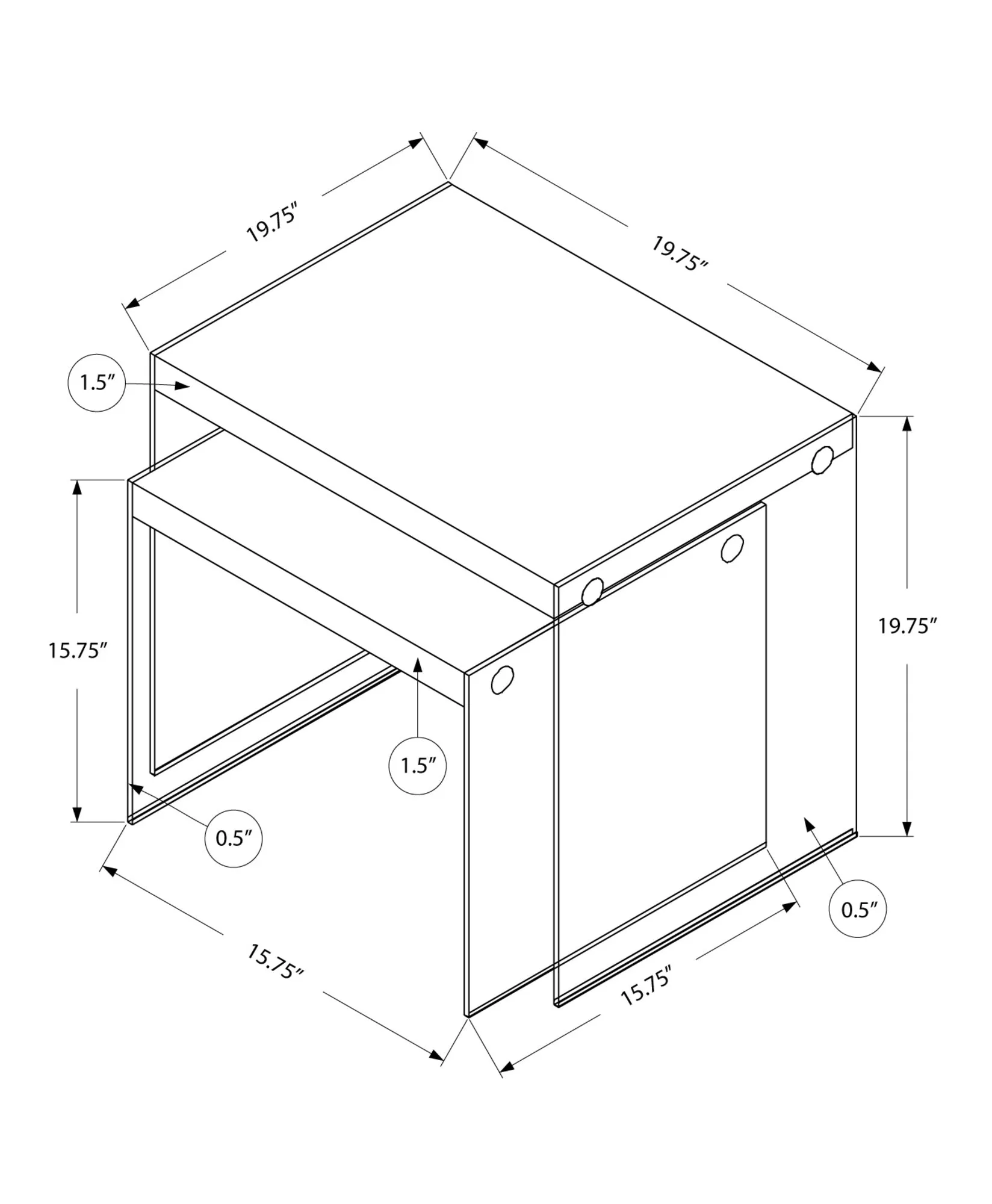 Nesting Table - 2Pcs Set / Dark Taupe / Tempered Glass