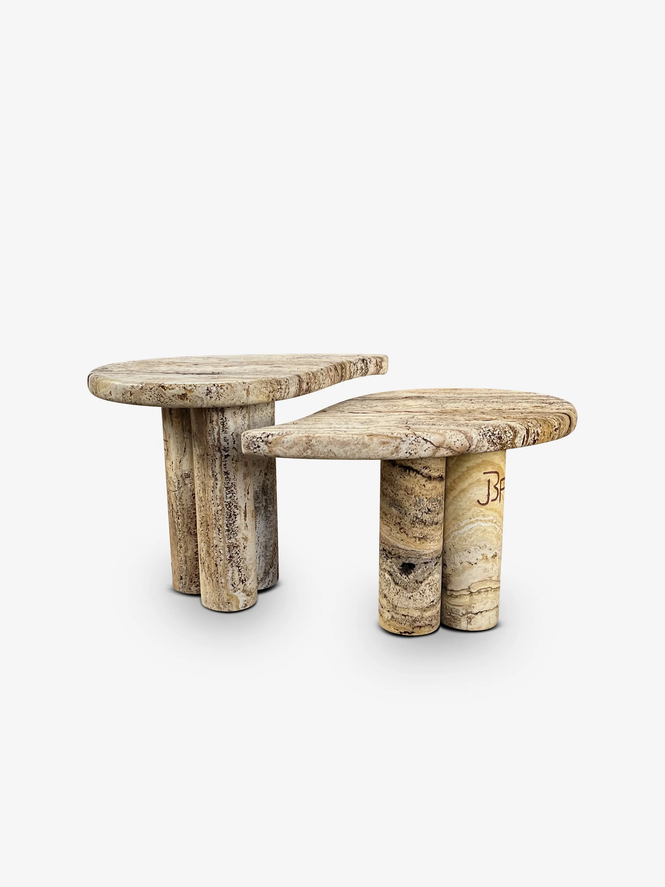 Pair of Side Tables by Jean Frederic Bourdier in Travertine