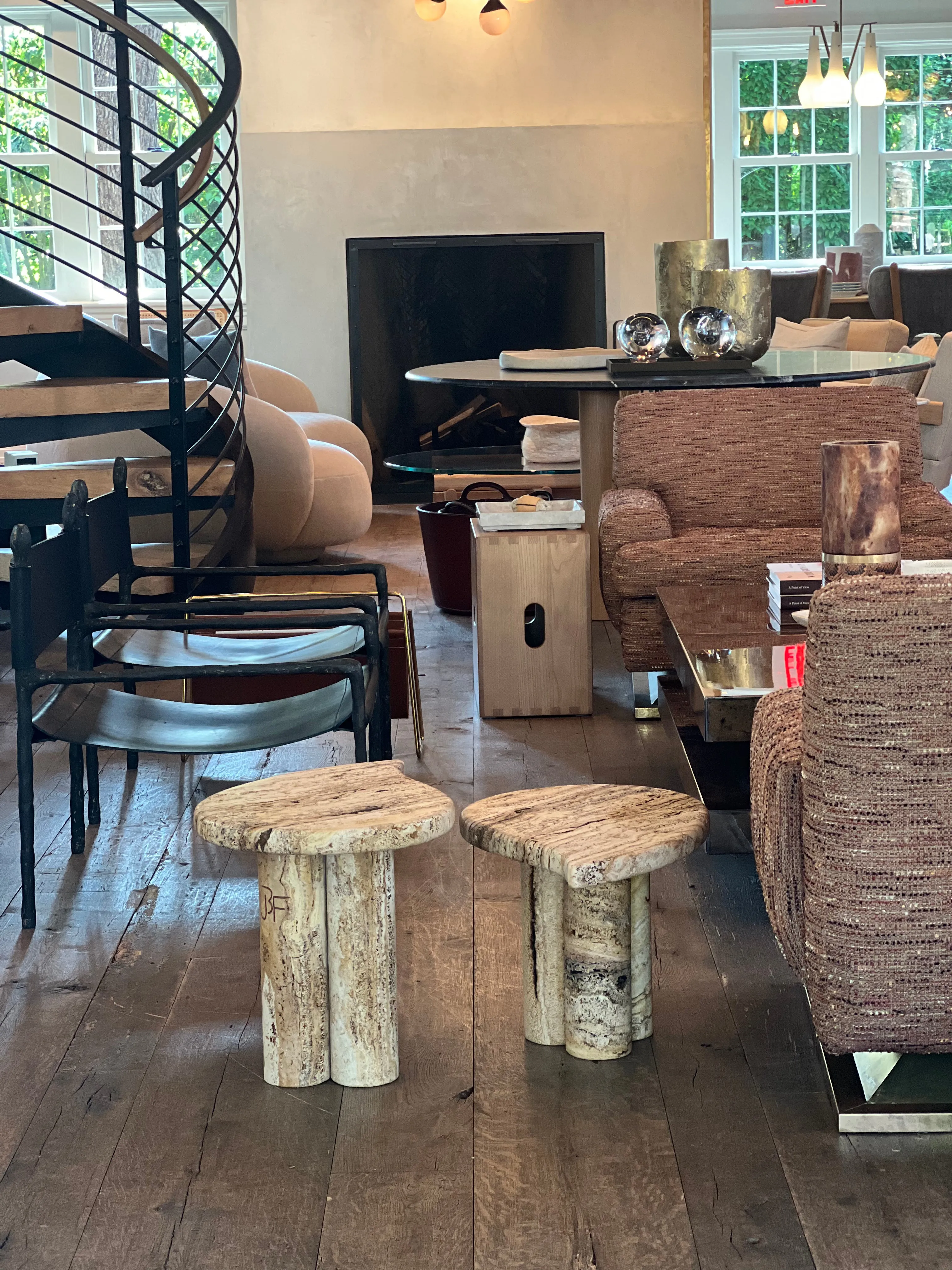 Pair of Side Tables by Jean Frederic Bourdier in Travertine