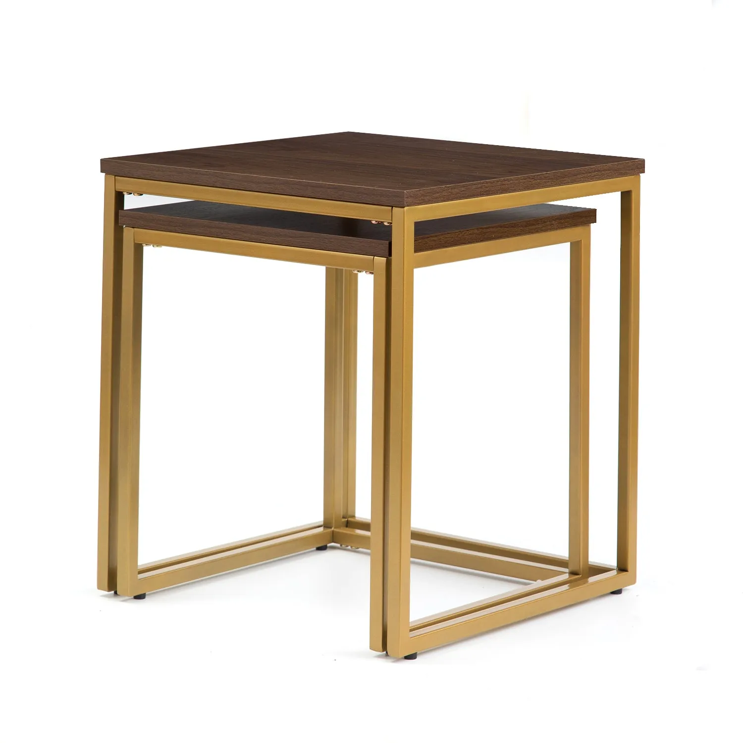 Regis Set Of 2 Nesting Tables/ Side Table, Walnut/Gold