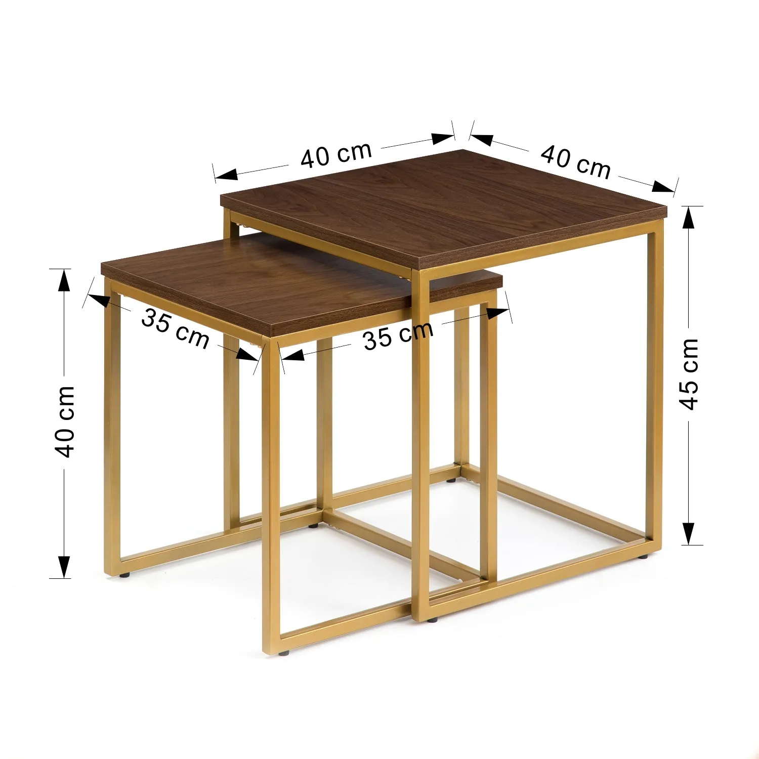 Regis Set Of 2 Nesting Tables/ Side Table, Walnut/Gold