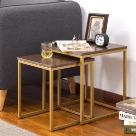 Regis Set Of 2 Nesting Tables/ Side Table, Walnut/Gold