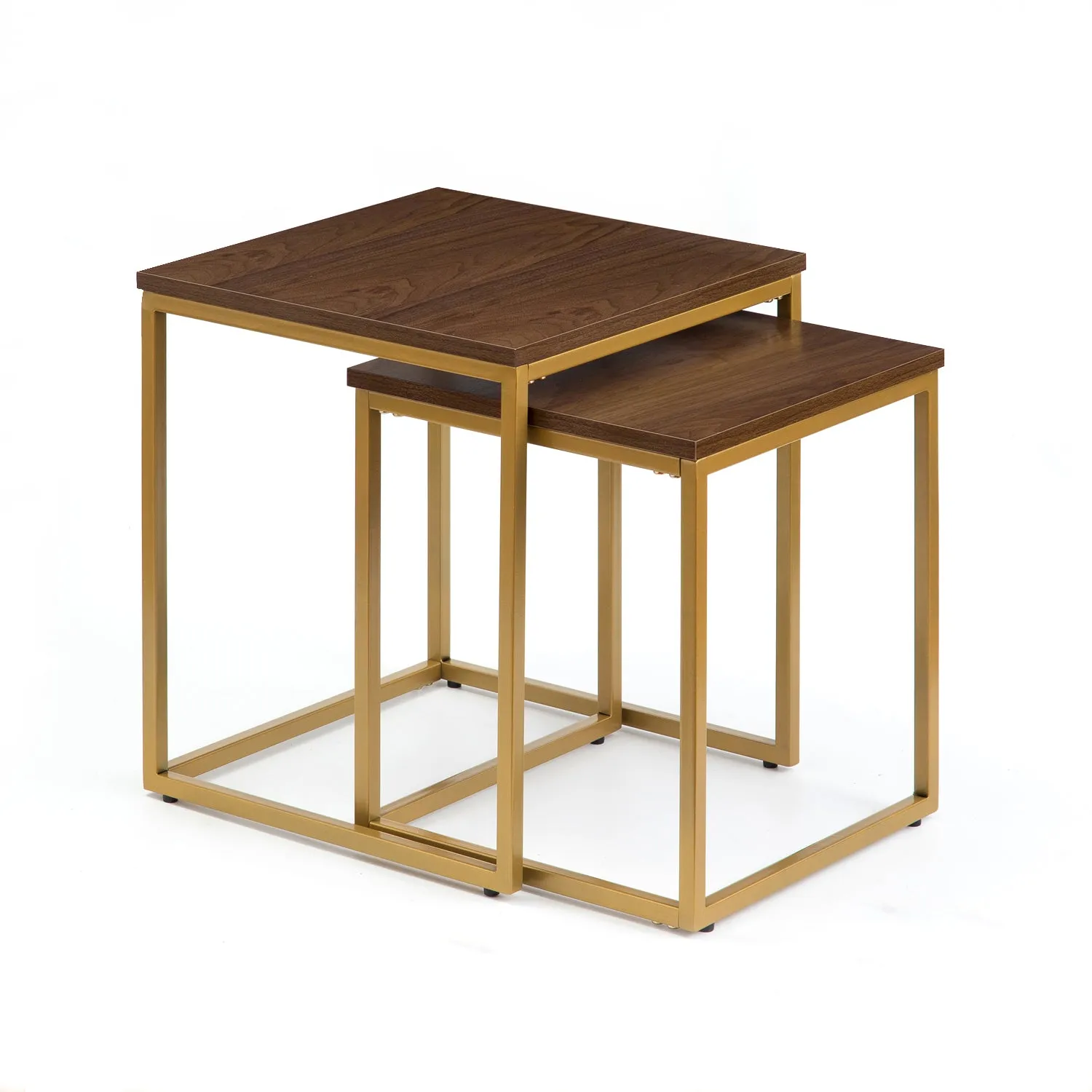 Regis Set Of 2 Nesting Tables/ Side Table, Walnut/Gold