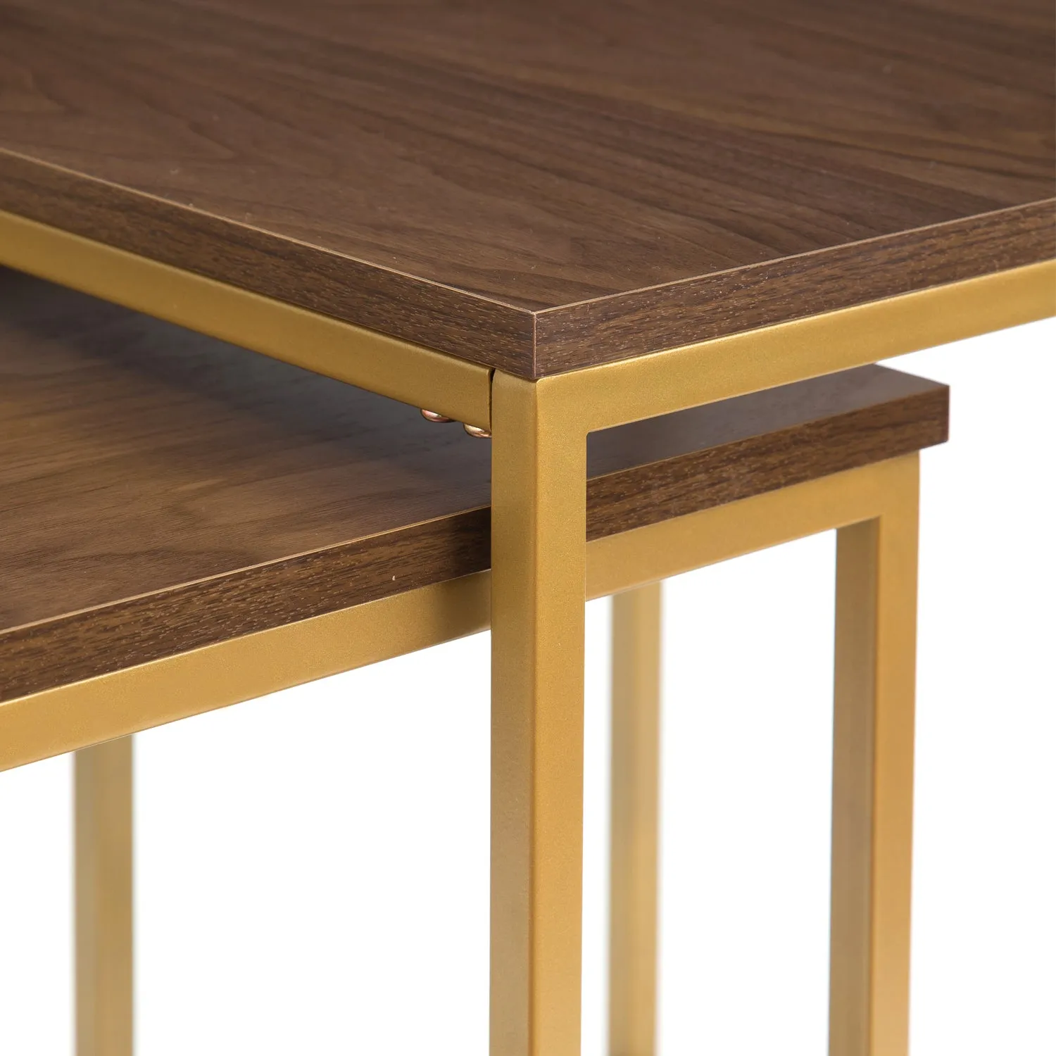 Regis Set Of 2 Nesting Tables/ Side Table, Walnut/Gold