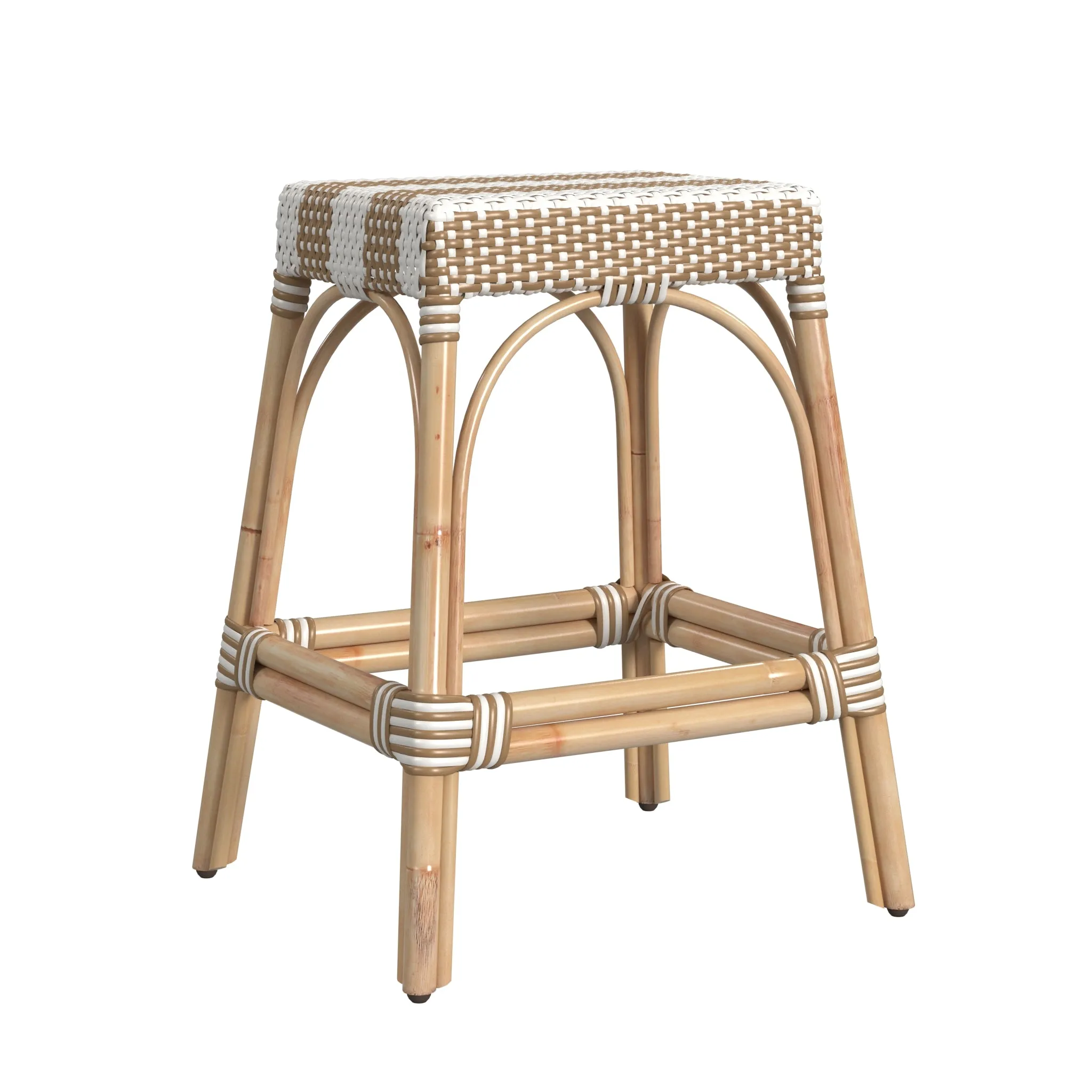 Robias Rectangular Rattan 24.5" Counter Stool in Tan and White Stripe  5513984