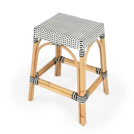 Robias Rectangular Rattan 24.5" Counter Stool in White and Black Dot  5513295