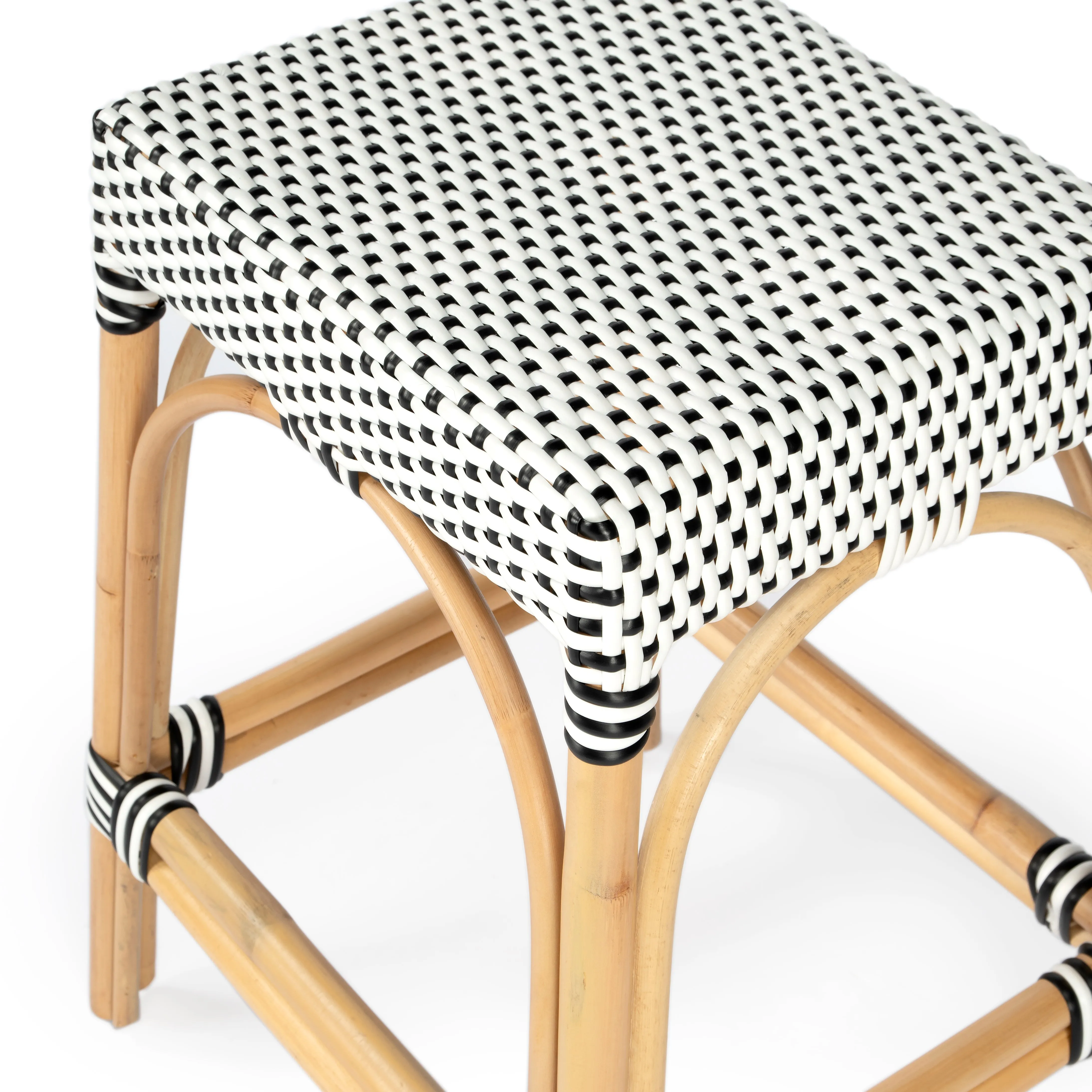 Robias Rectangular Rattan 24.5" Counter Stool in White and Black Dot  5513295