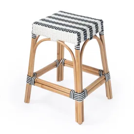 Robias Rectangular Rattan 24.5" Counter Stool in White and Navy Stripe  5513372