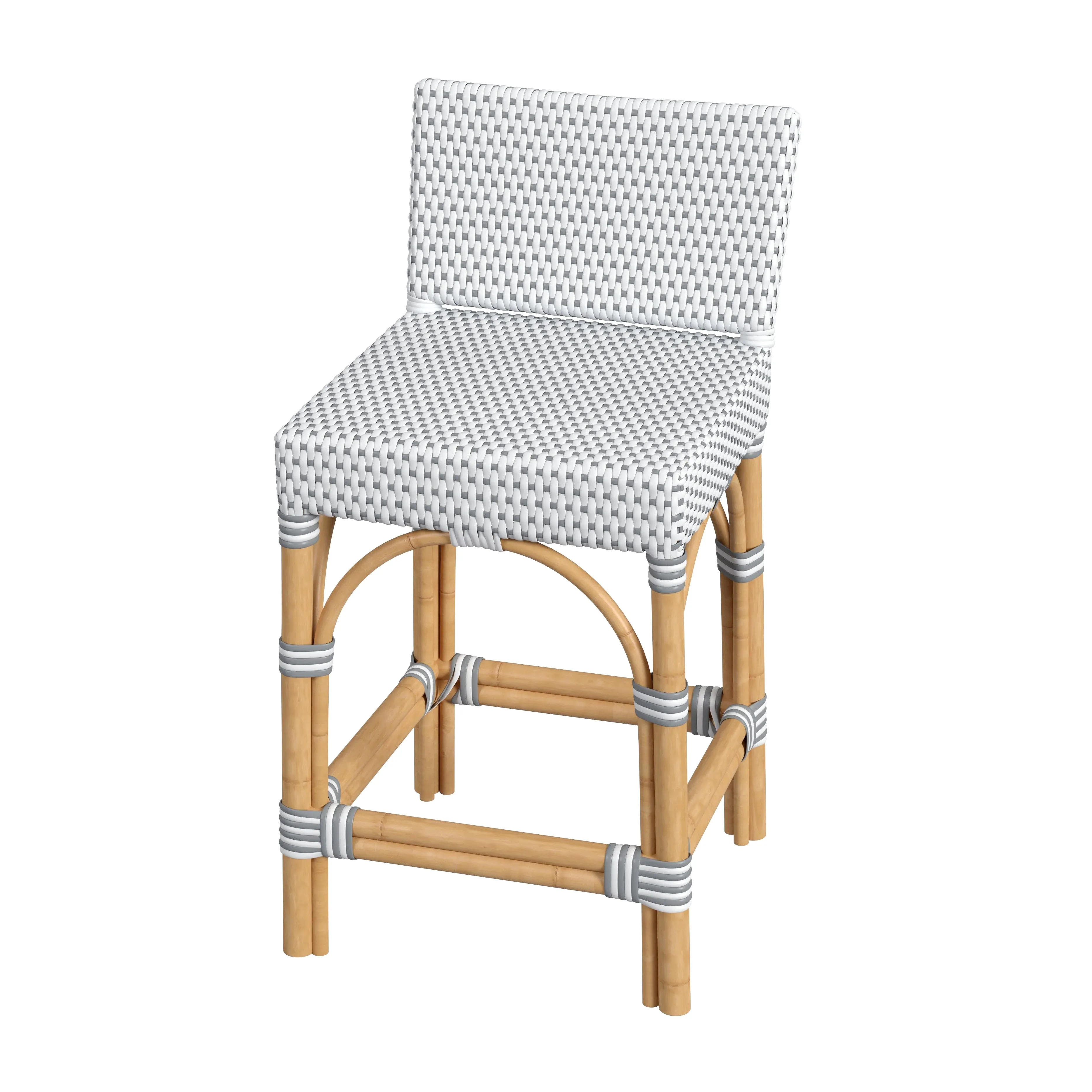 Serienna Rectangular Rattan Low Back 24.5" Counter Stool in White and Gray  5585266