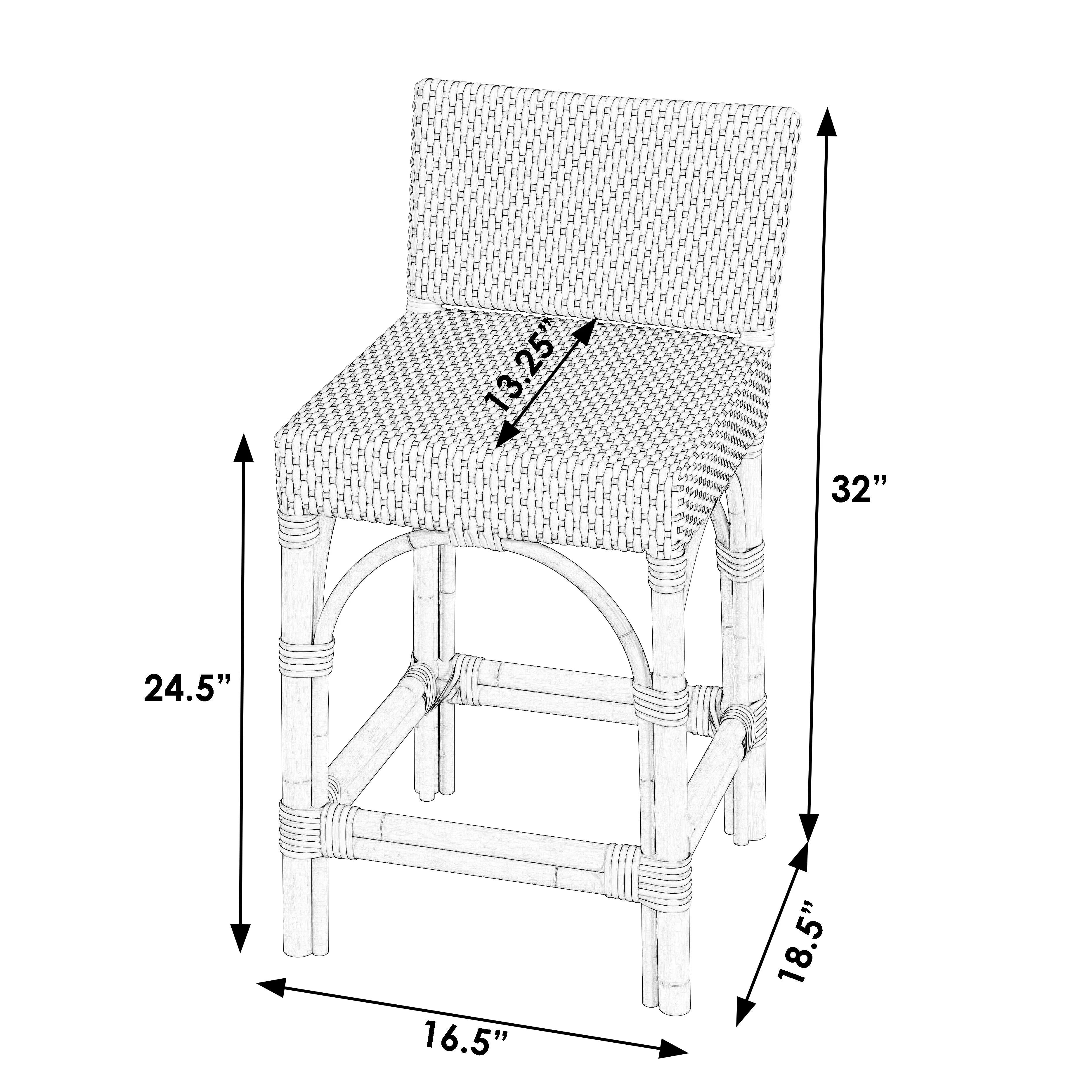 Serienna Rectangular Rattan Low Back 24.5" Counter Stool in White and Gray  5585266