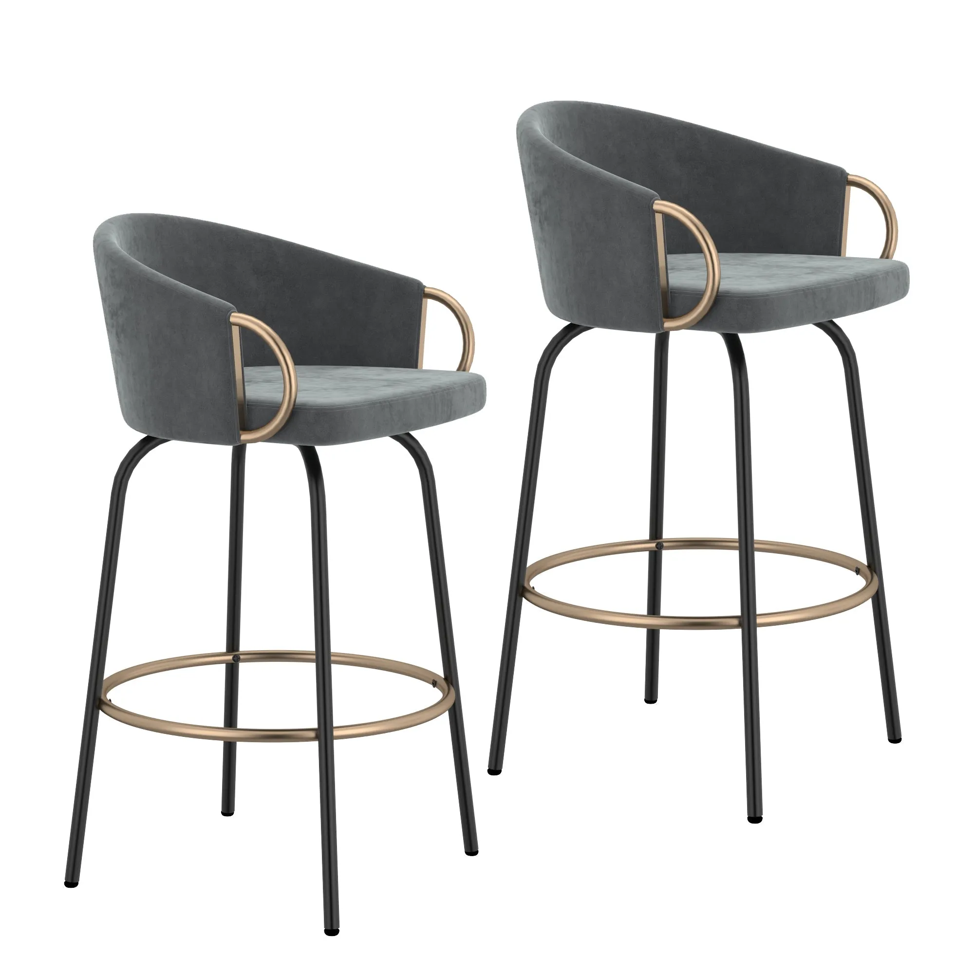 Swivel Bar Stools | Set of 2 |  Lavo Grey Velvet