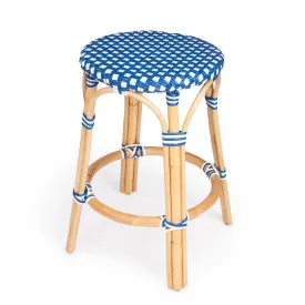 Tobias Rattan Round 24" Counter Stool in Blue and White Dot  9371303