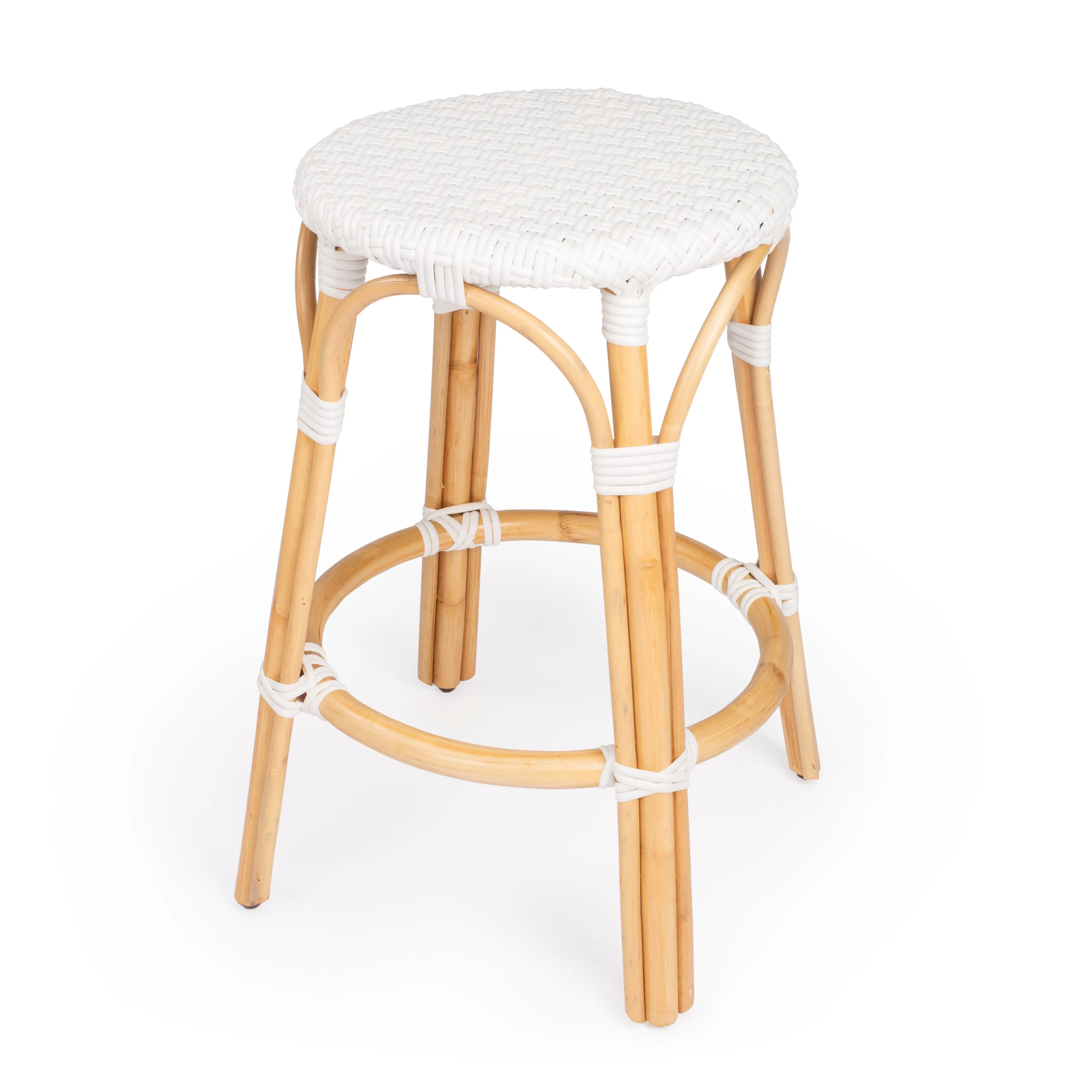 Tobias Rattan Round 24" Counter Stool in Glossy White  9371304