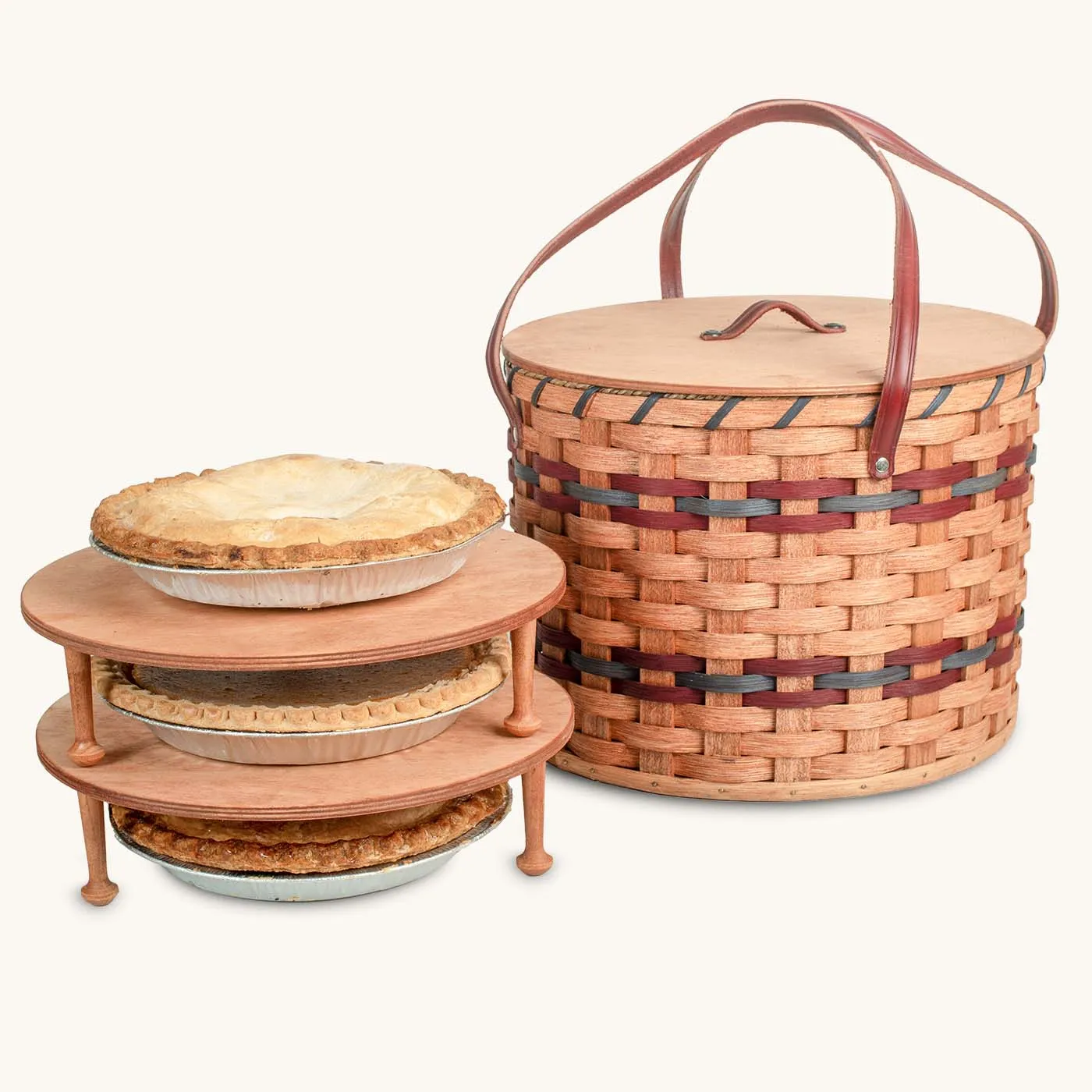 Triple Pie Basket | Amish Woven 3-Pie Travel Transport Container