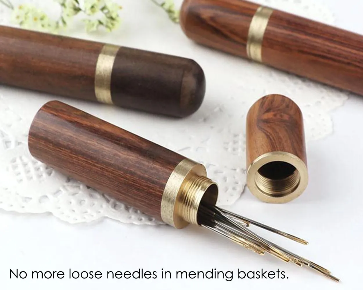 Wooden Needle Case 2 Pieces Needle Storage with 13 Sewing Needles