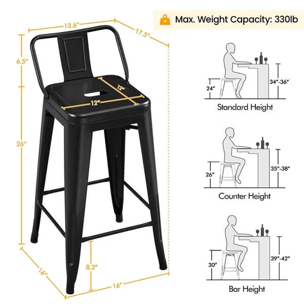 Yaheetech 26 inch Metal Bar Stools Set of 4