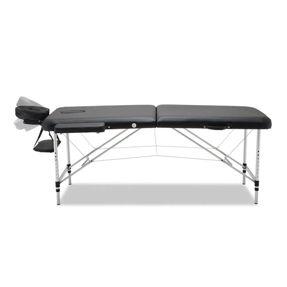 Zenses Massage Table 70cm Portable 2 Fold Aluminium Beauty Bed Black